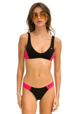 Abajo De Bikini Aviator Nation Hi-cut Color Block Cheeky Mujer Black / Red | 58XIGAQVF