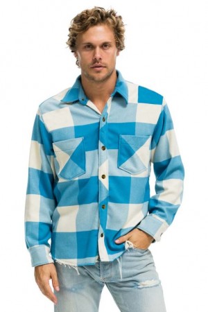 Camisa Aviator Nation Plaid Flannel Light Weight Western Hombre Blue | 71ARHDIYE