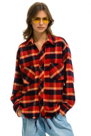 Camisa Aviator Nation Plaid Flannel Light Weight Western Mujer Rugby Plaid | 27EHTNBCY