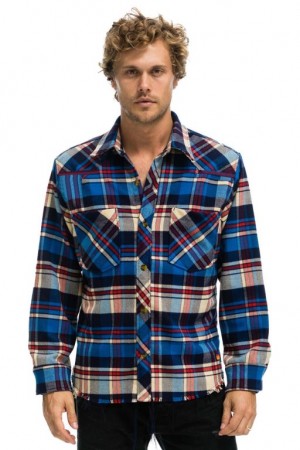 Camisa Aviator Nation Plaid Flannel Western Hombre Patriot Plaid | 70UEVWNBR