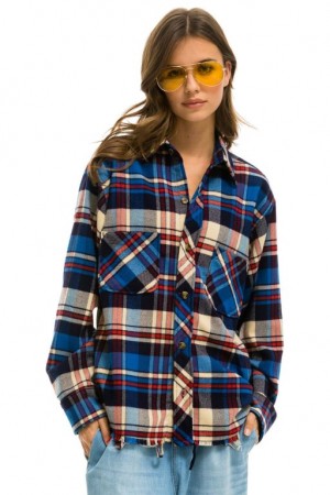 Camisa Aviator Nation Plaid Flannel Western Mujer Patriot Plaid | 26RUAGSVI