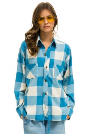 Camisa Aviator Nation Plaid Flannel Western Mujer Blue | 26UEFSYXD