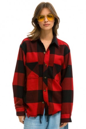 Camisa Aviator Nation Plaid Flannel Western Mujer Buffalo Plaid | 27AHWVUZR