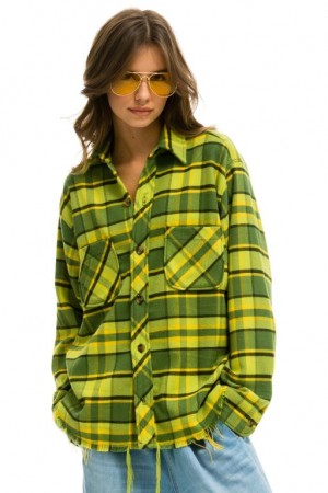 Camisa Aviator Nation Plaid Flannel Western Mujer Avocado Plaid | 27BUMKCFA