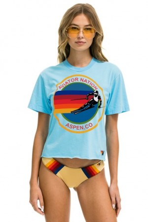 Camiseta Aviator Nation Aspen Boyfriend Mujer Blue | 24NAKFPYC