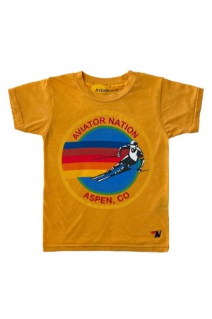 Camiseta Aviator Nation Aspen Niños Gold | 93FGECUYH