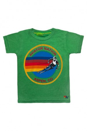 Camiseta Aviator Nation Aspen Niños Green | 93DBKAQYR