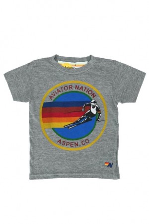 Camiseta Aviator Nation Aspen Niños Grey | 93FCUWMAL