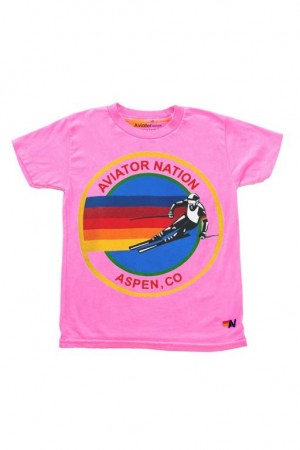Camiseta Aviator Nation Aspen Niños Pink | 93CYWFPRL