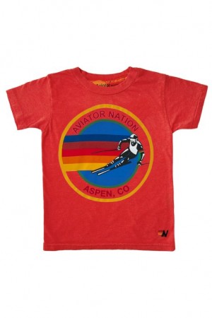 Camiseta Aviator Nation Aspen Niños Red | 93CWZRJXB