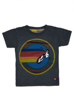 Camiseta Aviator Nation Austin Niños Grey | 93AMNFYHC