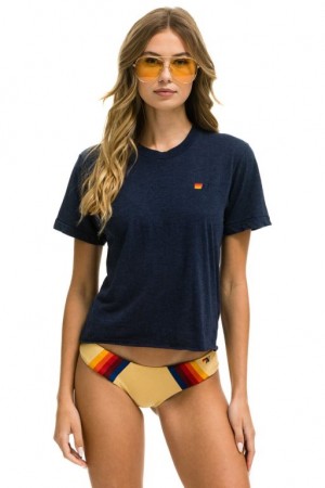 Camiseta Aviator Nation Basic Boyfriend Mujer Navy | 24QENCZDO