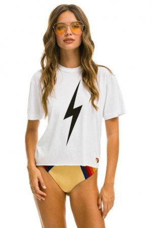 Camiseta Aviator Nation Bolt Boyfriend Mujer White | 21XLROAYE