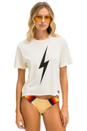 Camiseta Aviator Nation Bolt Boyfriend Mujer White | 21YBUJICX
