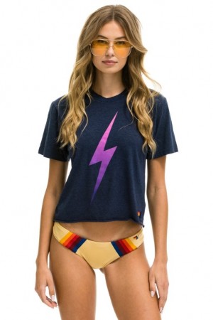 Camiseta Aviator Nation Bolt Fade Boyfriend Mujer Navy / Pink Purple | 24HMUILTJ