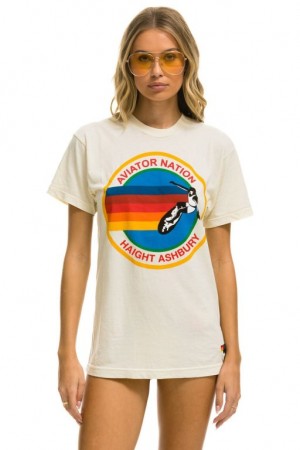 Camiseta Aviator Nation Haight Ashbury Hombre White | 73FVKDYBZ