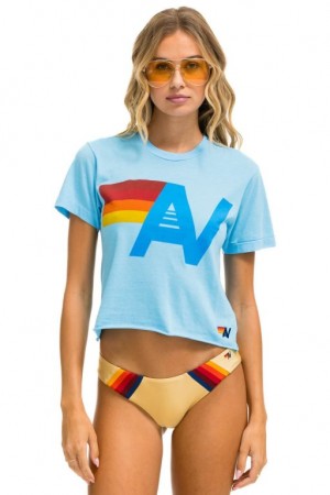 Camiseta Aviator Nation Logo Boyfriend Mujer Blue | 21PQUXNVB