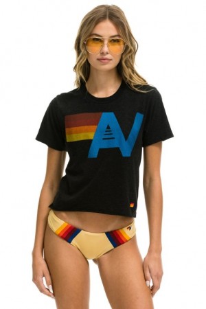 Camiseta Aviator Nation Logo Boyfriend Mujer Black | 21WOKGACU