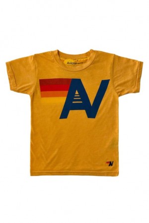 Camiseta Aviator Nation Logo Niños Gold | 93PMXYLAF