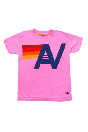 Camiseta Aviator Nation Logo Niños Pink | 90EYZFHQI