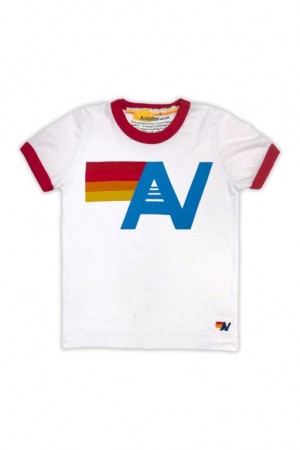 Camiseta Aviator Nation Logo Ringer Niños White / Red | 91ATWUSEM