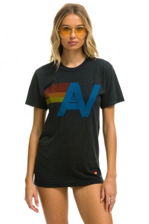 Camiseta Aviator Nation Logo -charcoal Hombre Grey | 72KTFXRWE