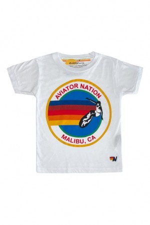 Camiseta Aviator Nation Malbu Niños White | 92PKYMWOC