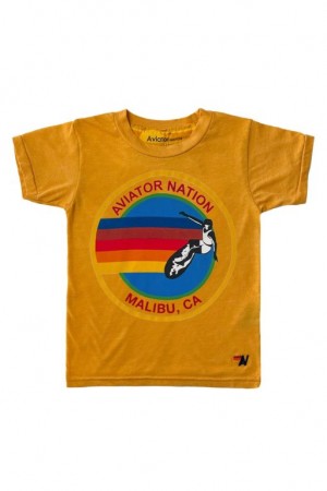 Camiseta Aviator Nation Malibu Niños Gold | 90YEDOUIV
