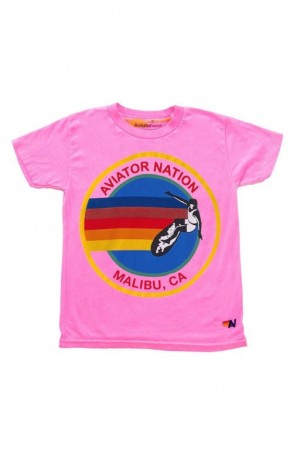 Camiseta Aviator Nation Malibu Niños Pink | 92MDBZWGN
