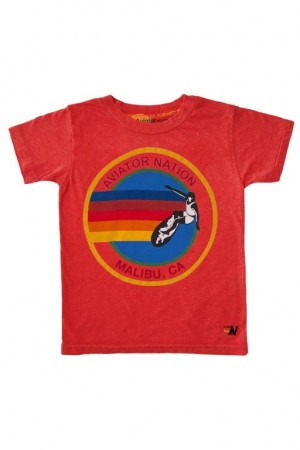 Camiseta Aviator Nation Malibu Niños Red | 92KAZYPWC