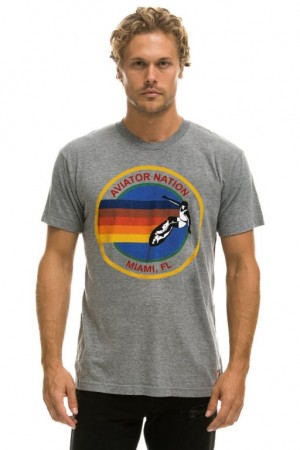 Camiseta Aviator Nation Miami Hombre Grey | 73CIMLSQZ