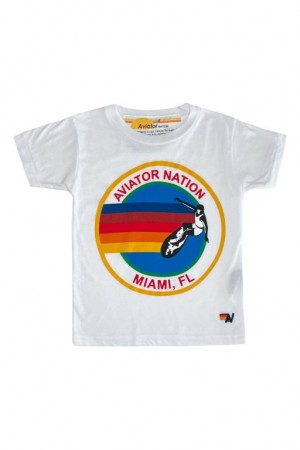 Camiseta Aviator Nation Miami Niños White | 92GDTCUAY