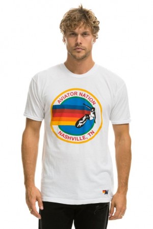 Camiseta Aviator Nation Nashville Hombre White | 73BUCMRKG