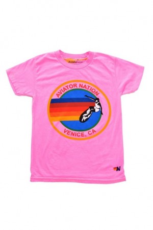 Camiseta Aviator Nation Niños Pink | 91RMCKDVJ