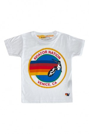 Camiseta Aviator Nation Niños White | 93SOARPGQ