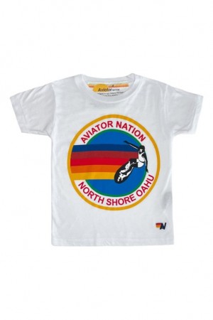 Camiseta Aviator Nation North Shore Niños White | 92DETANOX