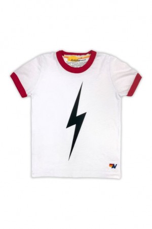 Camiseta Aviator Nation Ringer Bolt Niños White / Red | 90UJHFNLG