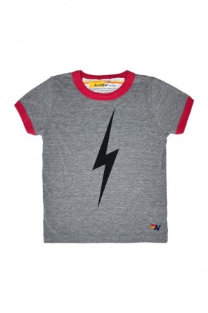 Camiseta Aviator Nation Ringer Bolt Niños Grey / Red | 90WMCIZNU