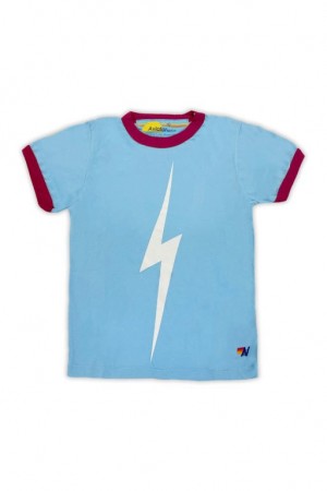 Camiseta Aviator Nation Ringer Bolt Niños Blue / Red | 90XZOPFBV