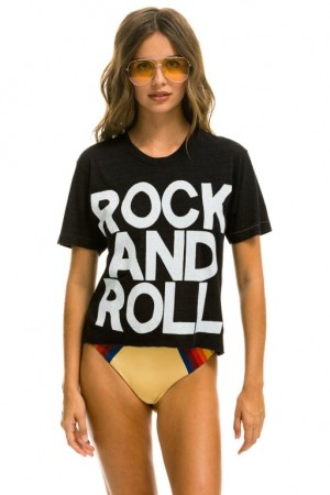 Camiseta Aviator Nation Rock And Roll Boyfriend Mujer Black | 23LVJAFMD