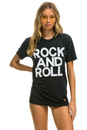 Camiseta Aviator Nation Rock And Roll Mujer Grey | 28PCWBZFL