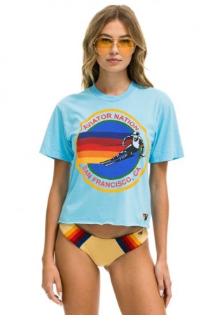 Camiseta Aviator Nation San Francisco Boyfriend Mujer Blue | 25ANPUYTR