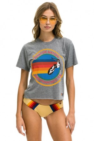 Camiseta Aviator Nation San Francisco Boyfriend Mujer Grey | 25BVKLEGX