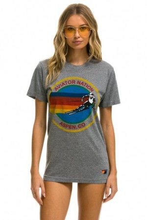 Camiseta Aviator Nation Signature Aspen Mujer Grey | 28NRQYGKP