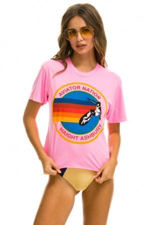 Camiseta Aviator Nation Signature Haight Ashbury Boyfriend Mujer Pink | 20YRZWGOB