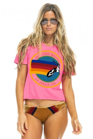 Camiseta Aviator Nation Signature La Jolla Boyfriend Mujer Pink | 20XWKQOBD