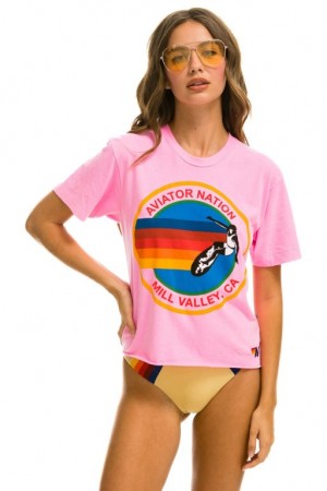 Camiseta Aviator Nation Signature Mill Valley Boyfriend Mujer Pink | 20SUJFCLK