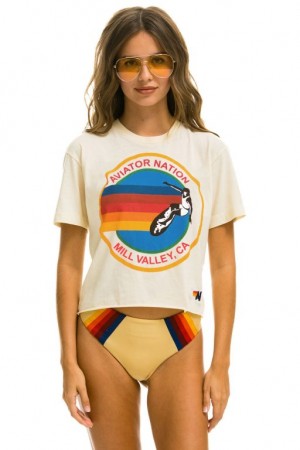 Camiseta Aviator Nation Signature Mill Valley Boyfriend Mujer White | 25GUIRANM