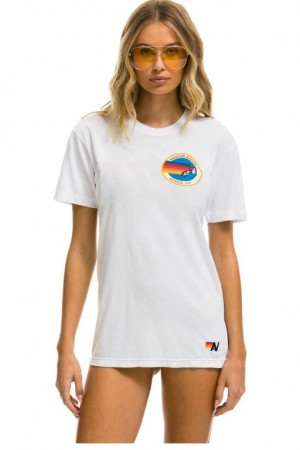 Camiseta Aviator Nation Signature Small Venice Circle Mujer White | 28HPQLZYO