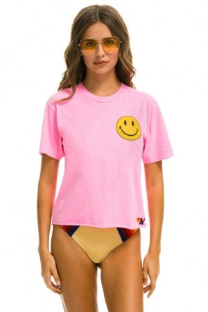 Camiseta Aviator Nation Smiley 2 Boyfriend Mujer Pink | 23FCJAVQX